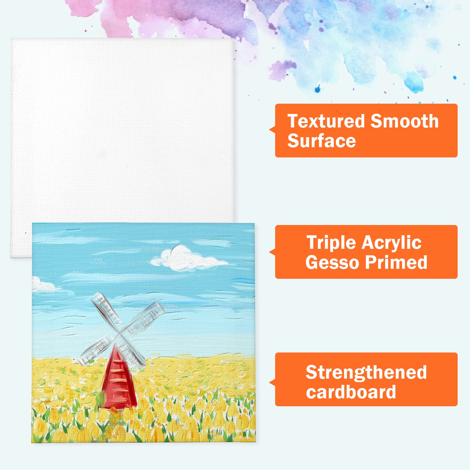20 Pack 4x4 in Mini Canvases, Small Painting Canvas Panel with Mini Easel, Art Canvas Painting Kit with 10 Brushes & 5 Paint Tray for Acrylic Pouring Oil Water Color Gift… - Image 5