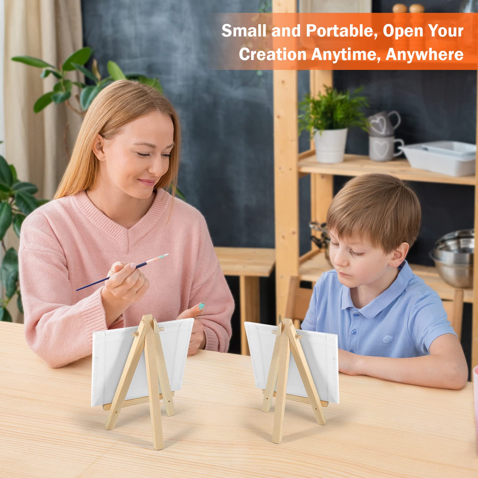 20 Pack 4x4 in Mini Canvases, Small Painting Canvas Panel with Mini Easel, Art Canvas Painting Kit with 10 Brushes & 5 Paint Tray for Acrylic Pouring Oil Water Color Gift… - Image 6